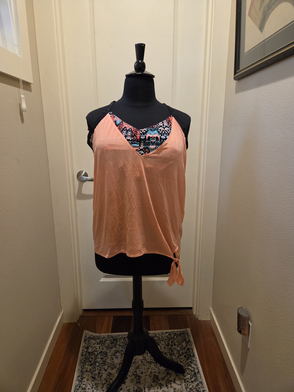 ZeroXposure Peach Tie-Hem Swim Cami with Printed Racerback Top (TOP ONLY)